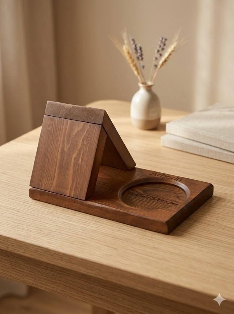 Wooden Book Stand Tray, Reading Desk Organizer, Mug Holder, Minimalist Decor