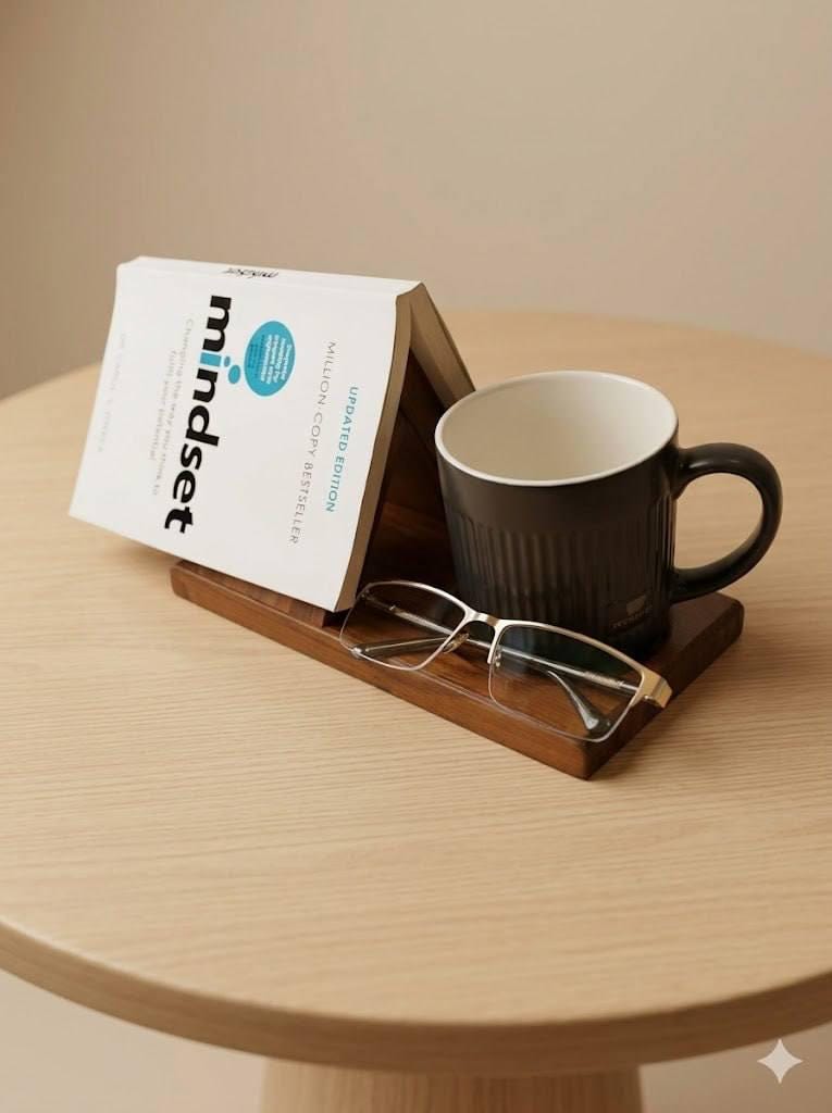 Wooden Book Stand Tray, Reading Desk Organizer, Mug Holder, Minimalist Decor