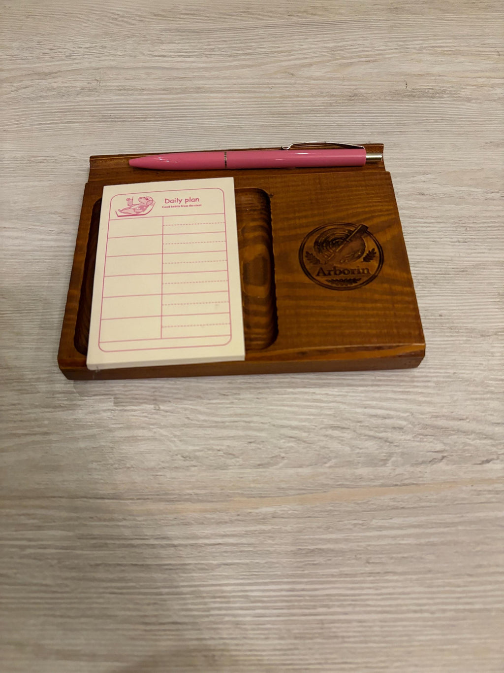 Personalized Wooden Notepad Holder, Engraved Desk Memo Tray, Office Organizer, Custom Logo Gift