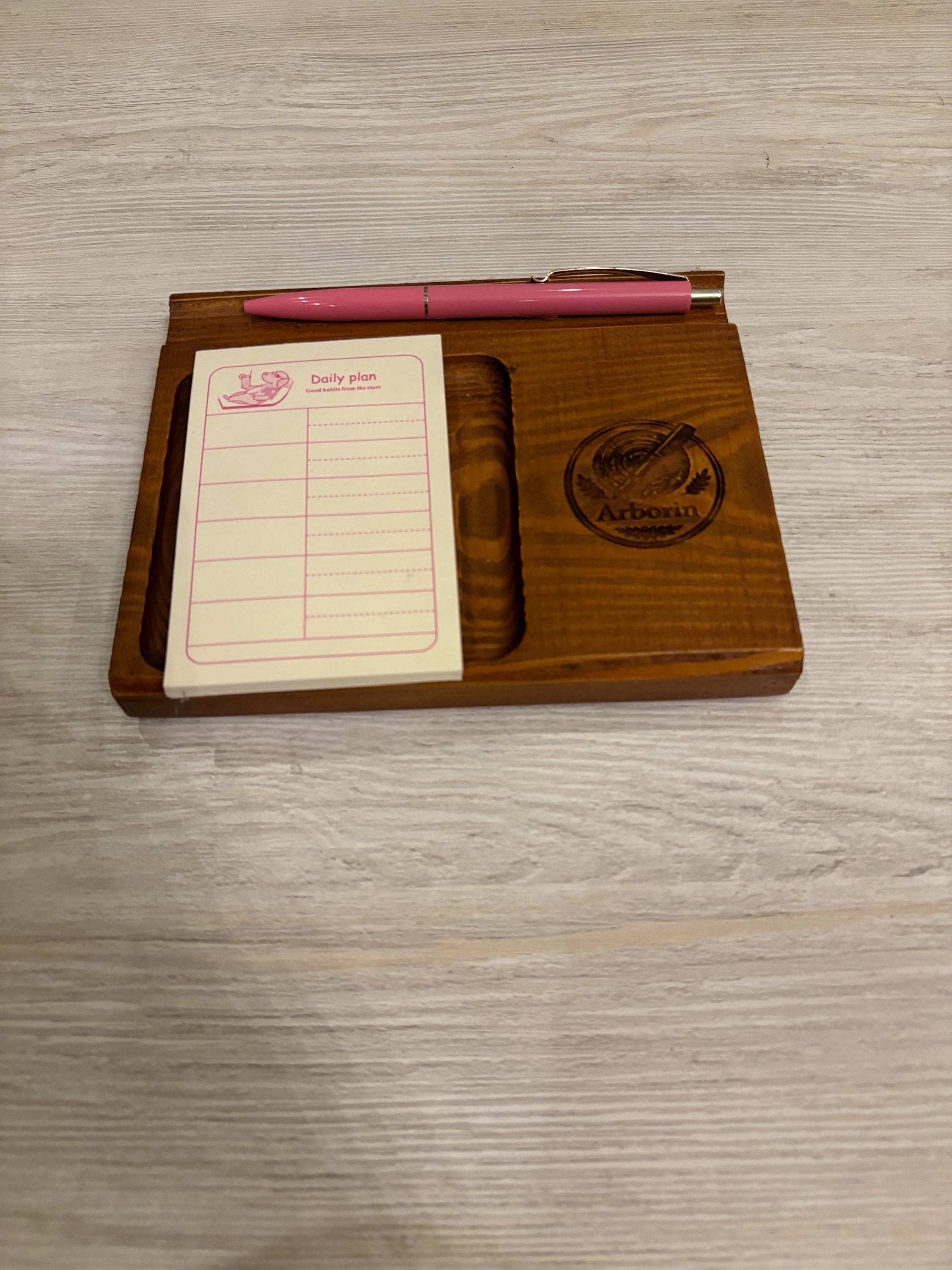Personalized Wooden Notepad Holder, Engraved Desk Memo Tray, Office Organizer, Custom Logo Gift