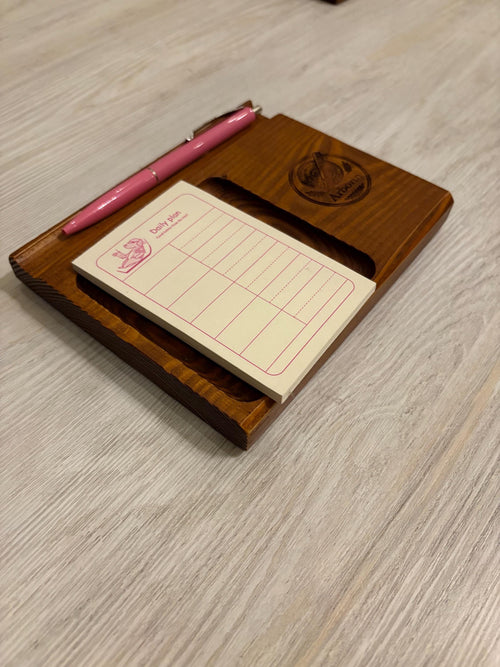 Personalised engraved larch wood memo holder with name 