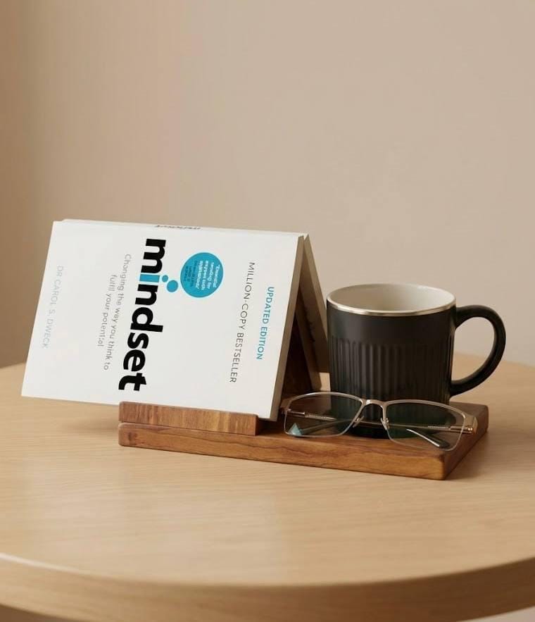 Wooden Book Stand Tray, Reading Desk Organizer, Mug Holder, Minimalist Decor