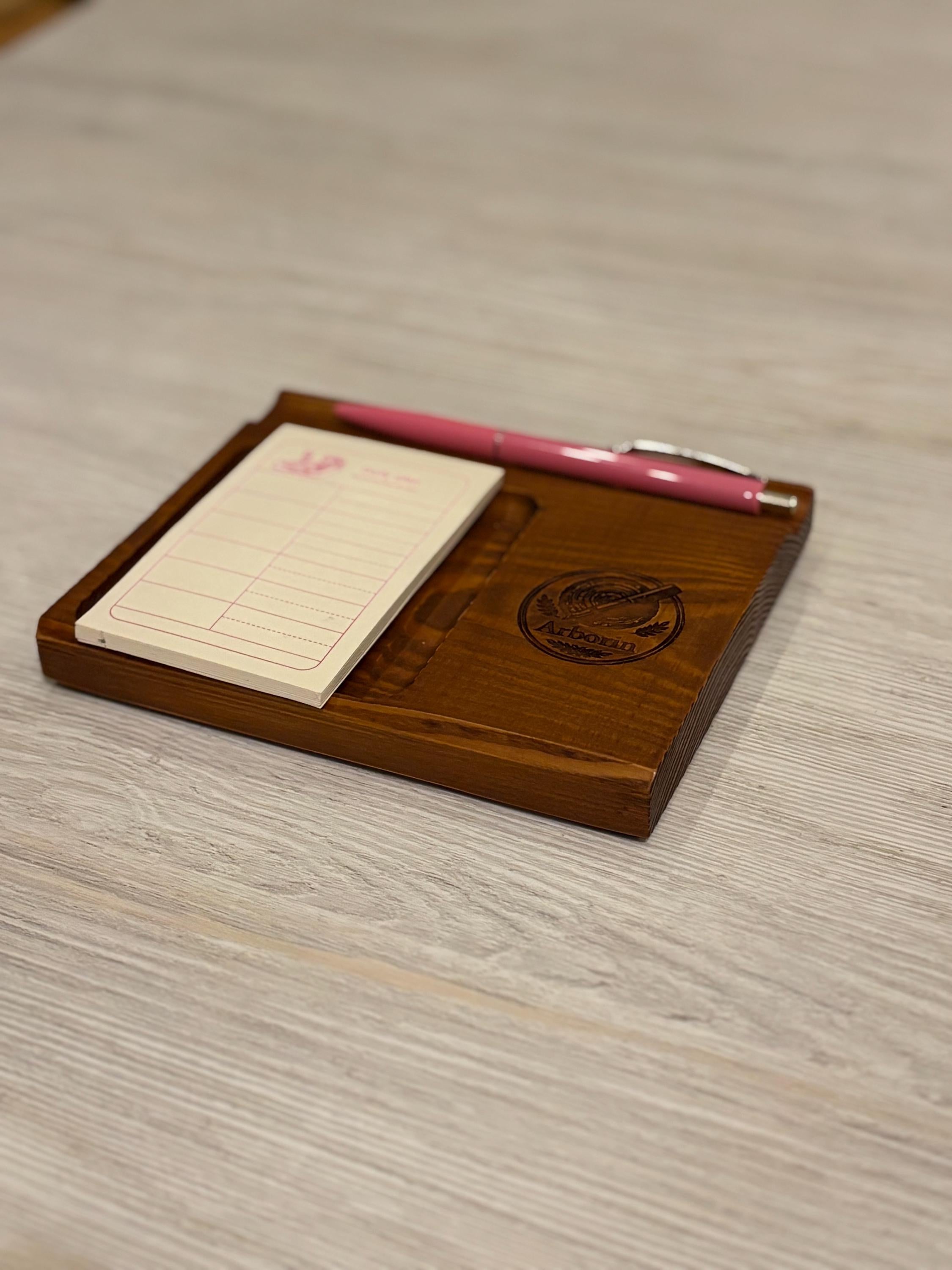 Personalized Wooden Notepad Holder, Engraved Desk Memo Tray, Office Organizer, Custom Logo Gift