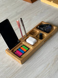 Personalised Handmade Wooden Desk Organizer | Custom Name Engraving | Phone Stand | Pen Holder | Watch Tray | AirPods Holder | Men's Office Gift | Customised Desk Caddy