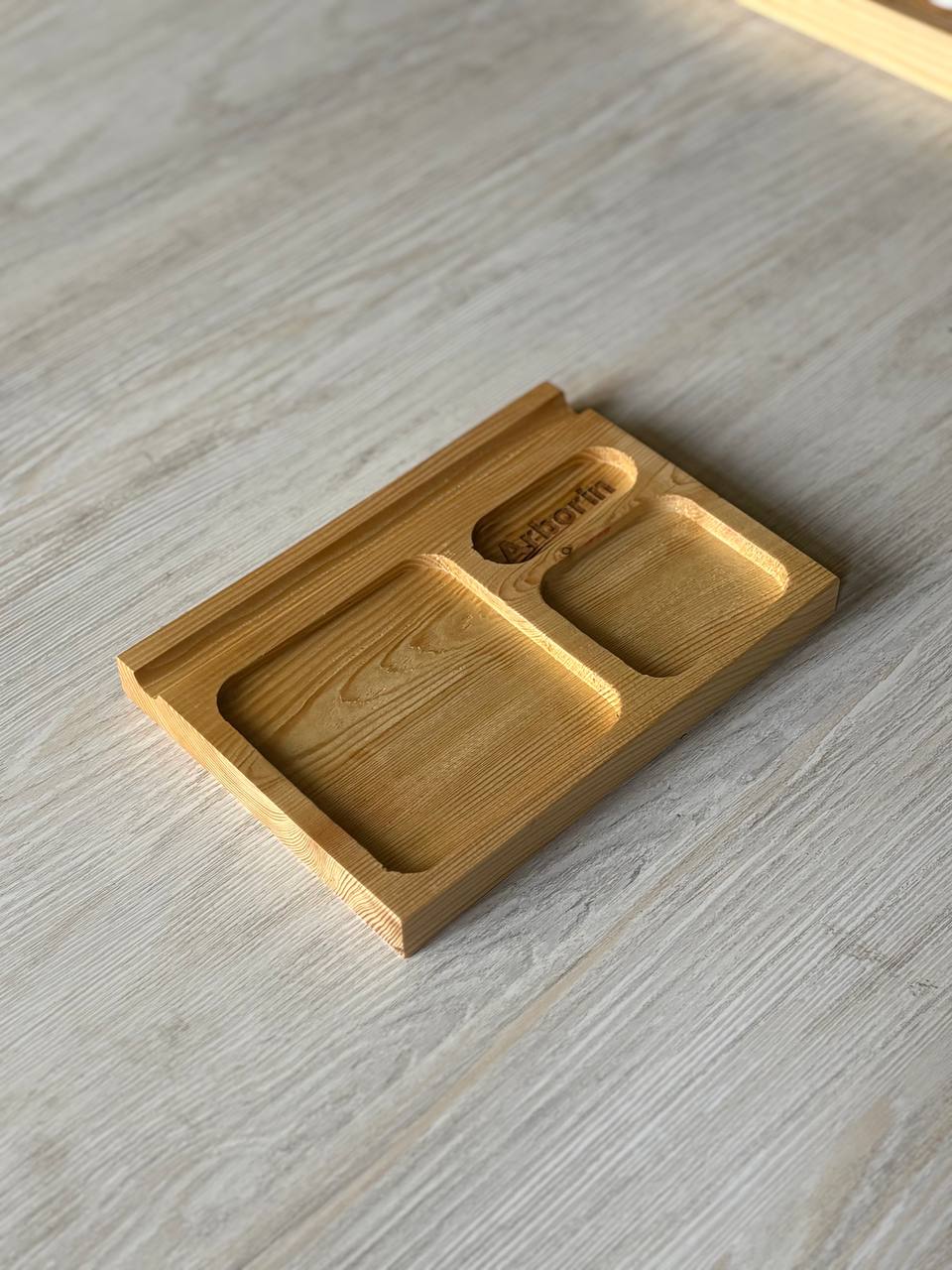 Handmade Wooden Desk Organizer with Sticky Note Holder | Pen Tray | AirPods Stand | USB Storage | Minimalist Office Desk Tray | Home Office Organizer | Unique Gift for Him
