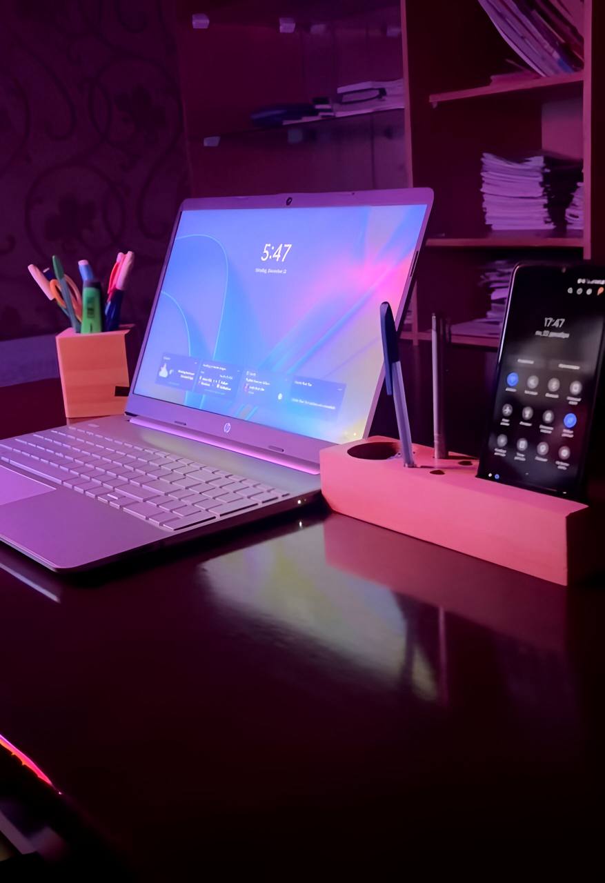 Office Handmade Organiser for Pens and Mobile Phones from Natural Wood