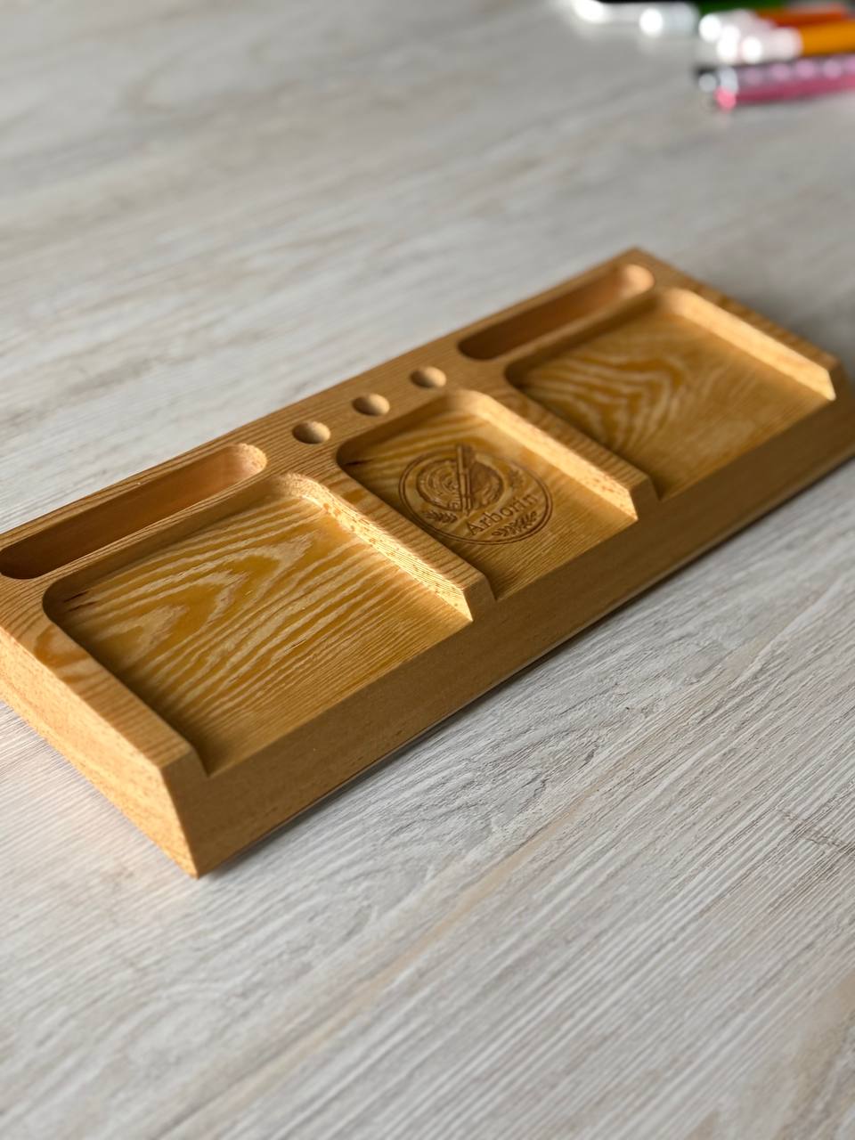 Handmade Wooden Desk Organizer with Calculator & Phone Stand | Pen Holder | Marker Tray | AirPods Holder | Student Desk Caddy | Back to School Gift | Large Office Organizer